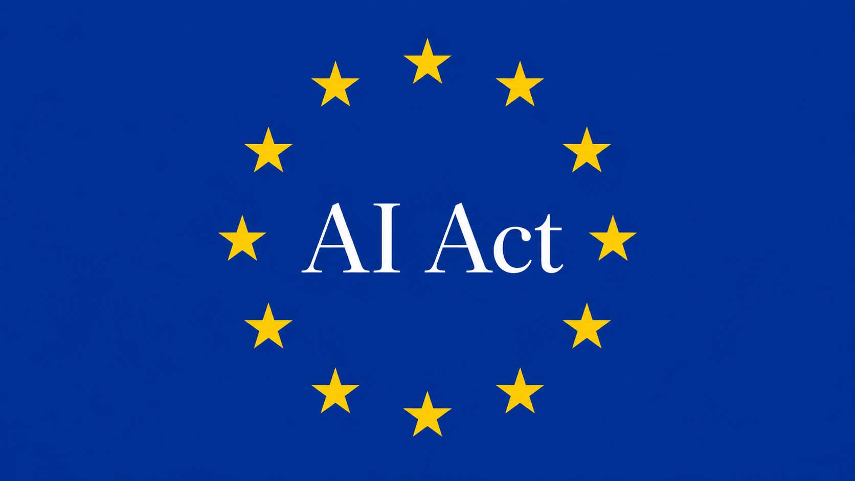 Bandiera dell&rsquo;Unione europea con la scritta AI Act, immagine illustrativa dell&rsquo;articolo sulla normativa europea sull&rsquo;intelligenza artificiale